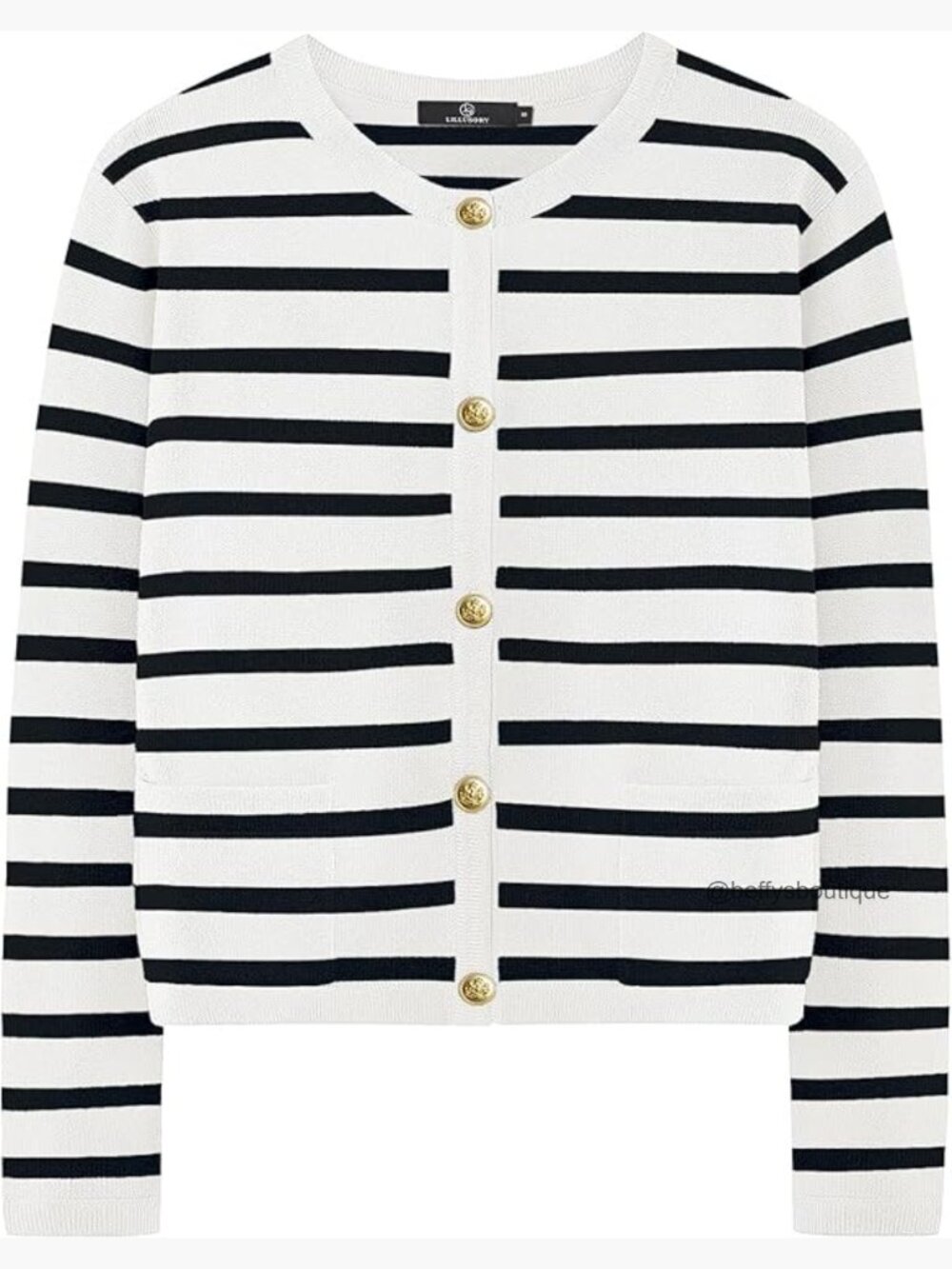 Women's Cropped Cardigan Sweater Long Sleeve Knit Gold Buttons Lightweight